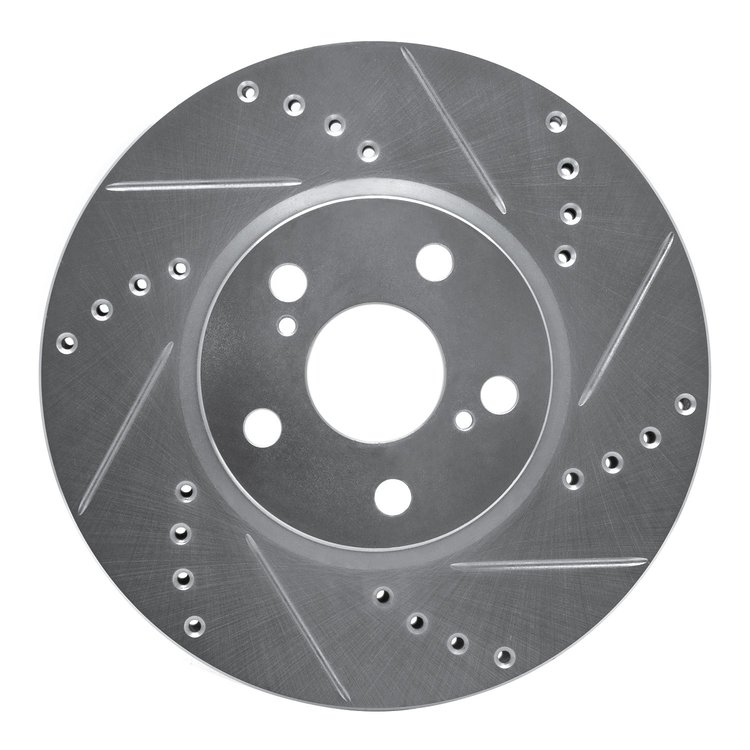 E-Line Drilled & Slotted Silver Brake Rotor, 2008-2019 Fits Multiple Makes/Models, Position: Front Right