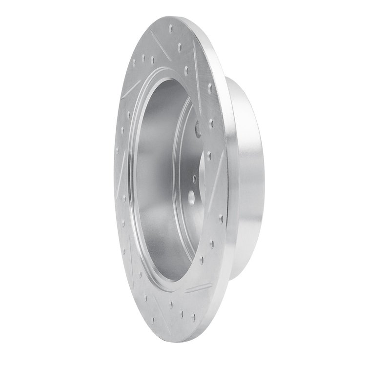E-Line Drilled & Slotted Silver Brake Rotor, 2009-2013 Fits Multiple Makes/Models, Position: Rear Left