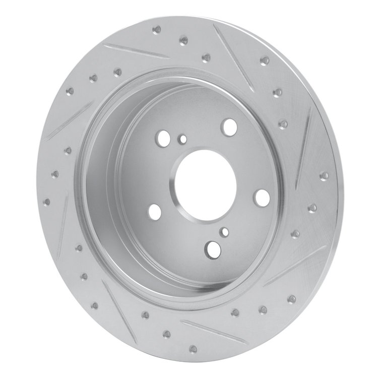 E-Line Drilled & Slotted Silver Brake Rotor, 2012-2020 Lexus/Toyota/Scion, Position: Rear Left