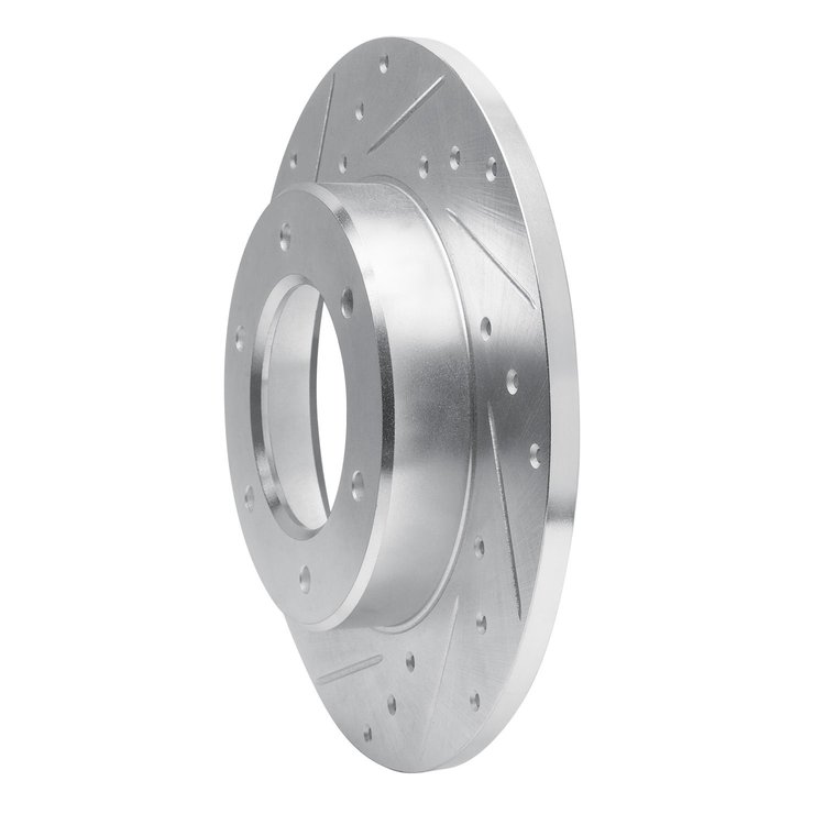 E-Line Drilled & Slotted Silver Brake Rotor, 1979-1980 Lexus/Toyota/Scion, Position: Front Left