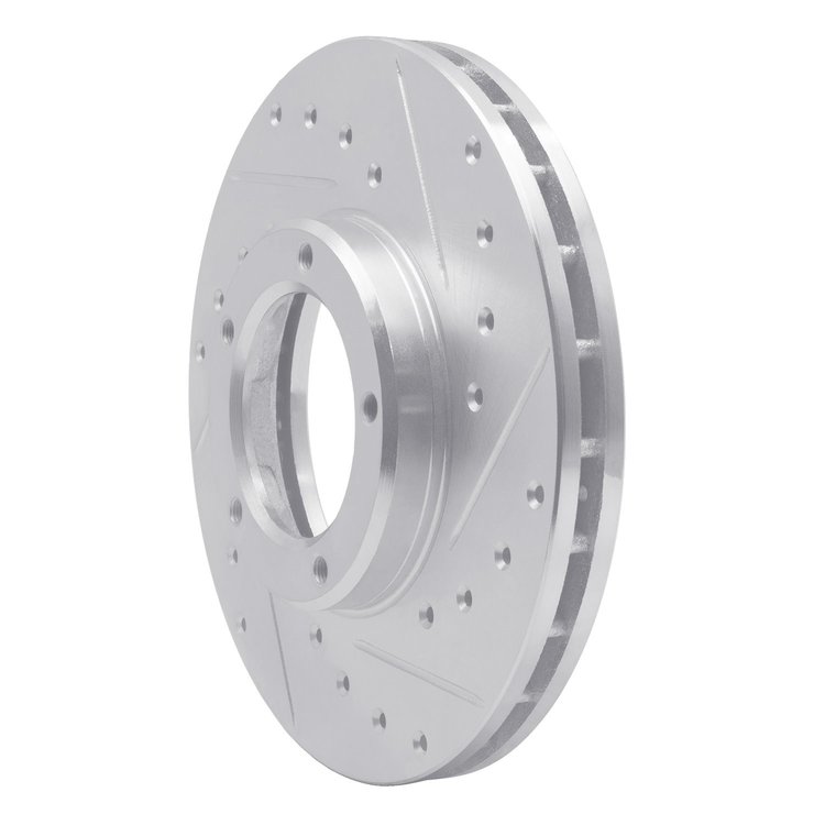 E-Line Drilled & Slotted Silver Brake Rotor, 1985-1992 Lexus/Toyota/Scion, Position: Front Right