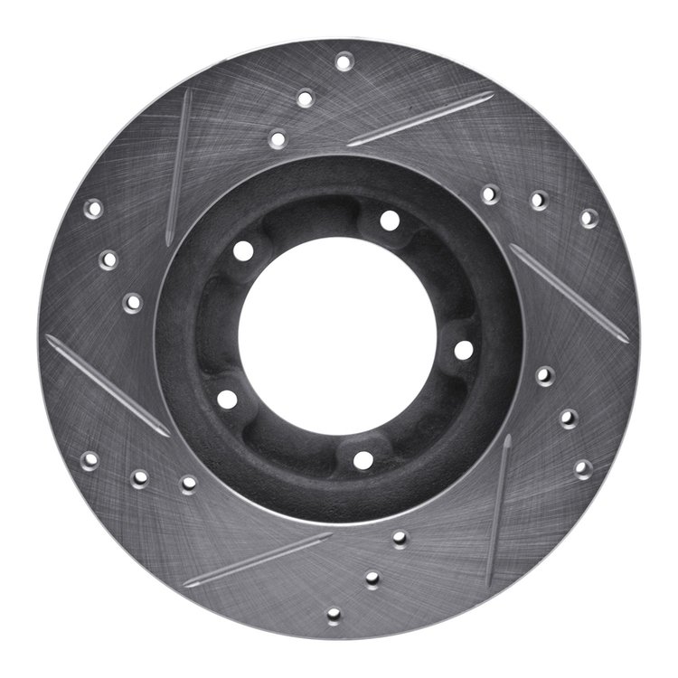E-Line Drilled & Slotted Silver Brake Rotor, 1995-2004 Lexus/Toyota/Scion, Position: Front Right