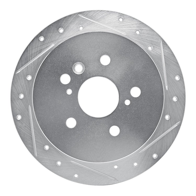 E-Line Drilled & Slotted Silver Brake Rotor, 2004-2009 Lexus/Toyota/Scion, Position: Rear Right