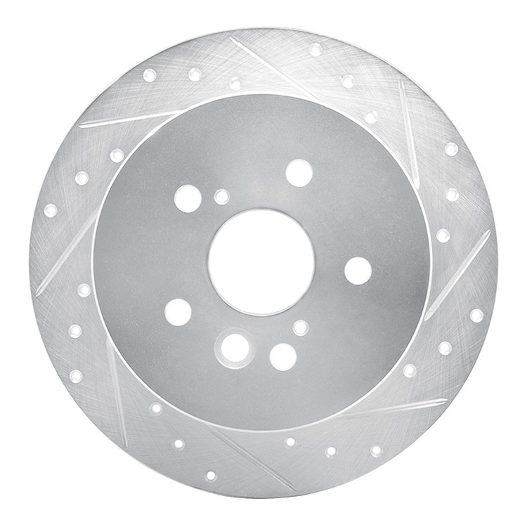 E-Line Drilled & Slotted Silver Brake Rotor, 2004-2005 Lexus/Toyota/Scion, Position: Rear Right