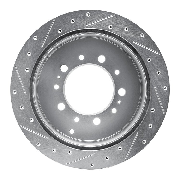 E-Line Drilled & Slotted Silver Brake Rotor, Fits Select Lexus/Toyota/Scion, Position: Rear Right