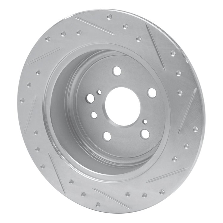 E-Line Drilled & Slotted Silver Brake Rotor, 2008-2013 Lexus/Toyota/Scion, Position: Rear Left