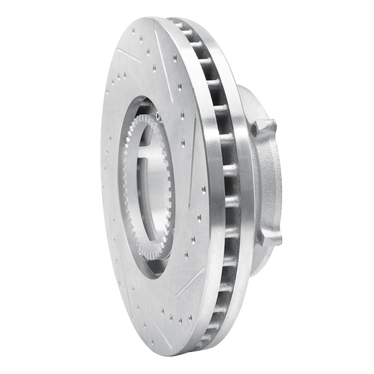 E-Line Drilled & Slotted Silver Brake Rotor, 2013-2020 Hino, Position: Rear Left