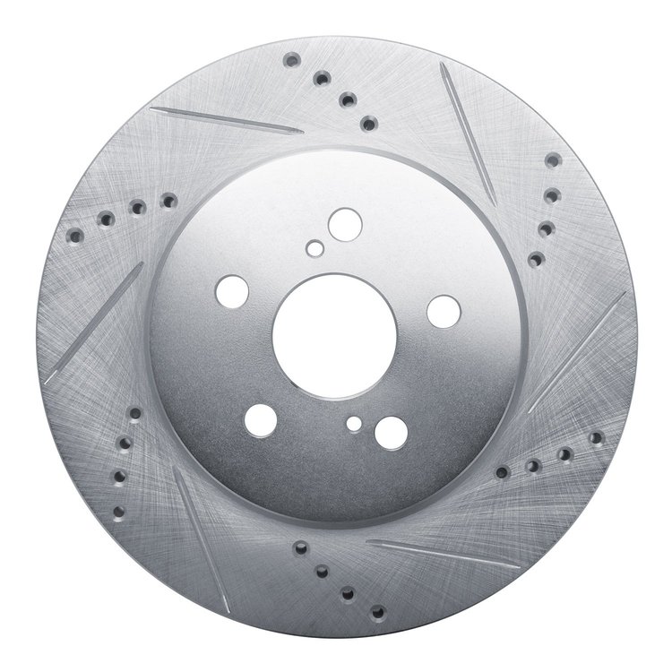 E-Line Drilled & Slotted Silver Brake Rotor, Fits Select Lexus/Toyota/Scion, Position: Front Right