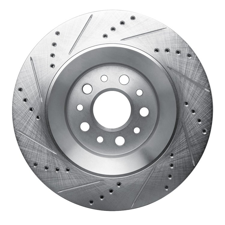E-Line Drilled & Slotted Silver Brake Rotor, 2017-2020 Maserati, Position: Rear Right