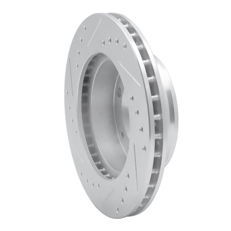 E-Line Drilled & Slotted Silver Brake Rotor, 1986-1988 Ford/Lincoln/Mercury/Mazda, Position: Front Right
