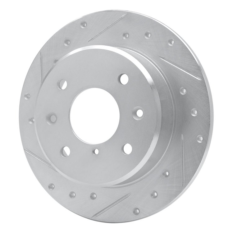 E-Line Drilled & Slotted Silver Brake Rotor, 1986-1988 Ford/Lincoln/Mercury/Mazda, Position: Rear Left