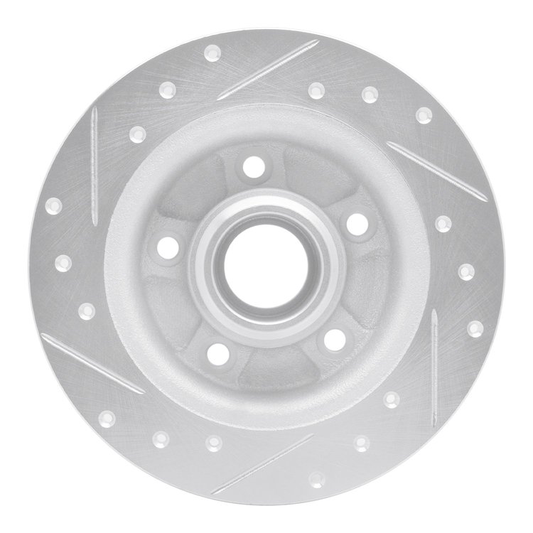 E-Line Drilled & Slotted Silver Brake Rotor, 1988-1992 Ford/Lincoln/Mercury/Mazda, Position: Rear Right