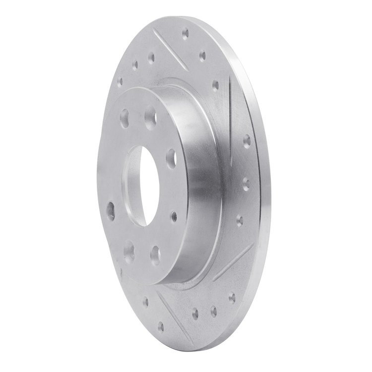E-Line Drilled & Slotted Silver Brake Rotor, 1990-1993 Ford/Lincoln/Mercury/Mazda, Position: Rear Right
