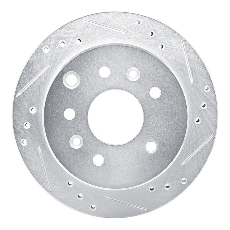 E-Line Drilled & Slotted Silver Brake Rotor, 1990-1991 Ford/Lincoln/Mercury/Mazda, Position: Rear Right
