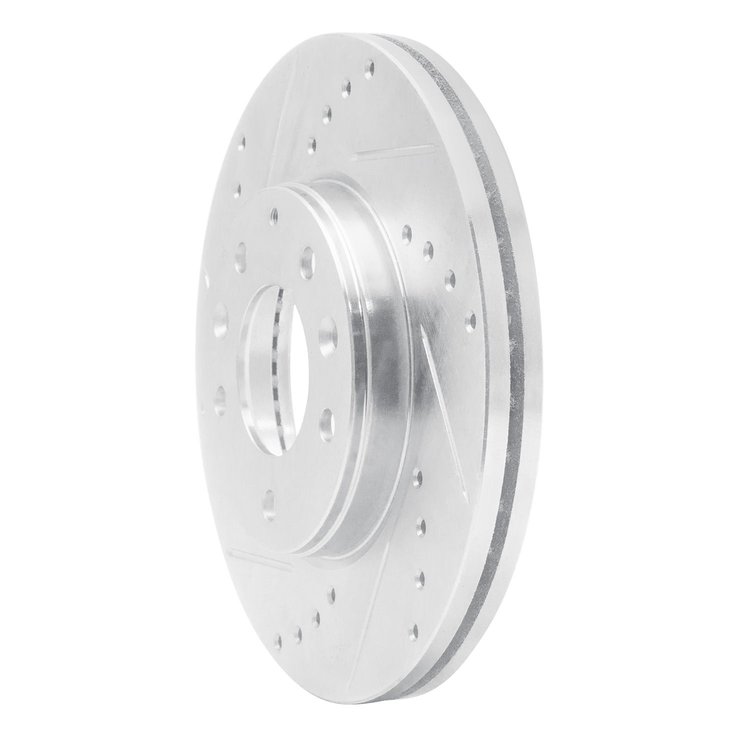 E-Line Drilled & Slotted Silver Brake Rotor, 2003-2005 Ford/Lincoln/Mercury/Mazda, Position: Front Left