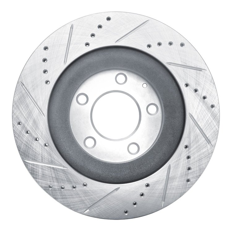 E-Line Drilled & Slotted Silver Brake Rotor, 2004-2011 Ford/Lincoln/Mercury/Mazda, Position: Rear Right