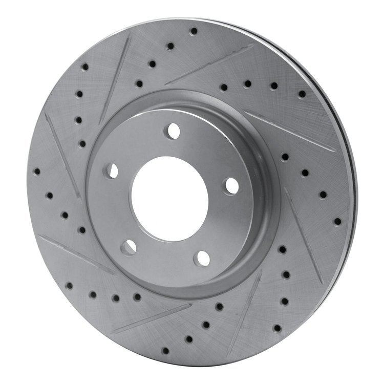 E-Line Drilled & Slotted Silver Brake Rotor, 2004-2015 Ford/Lincoln/Mercury/Mazda, Position: Front Left