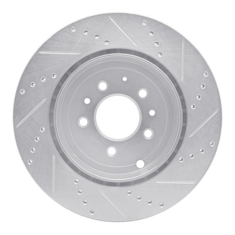 E-Line Drilled & Slotted Silver Brake Rotor, 2007-2015 Ford/Lincoln/Mercury/Mazda, Position: Rear Left