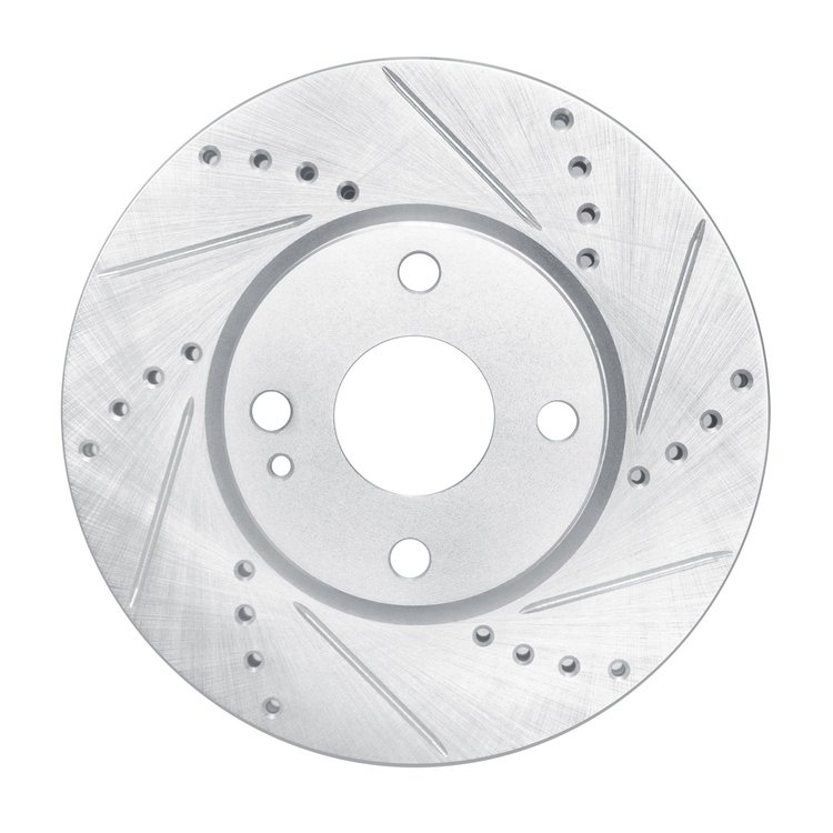 E-Line Drilled & Slotted Silver Brake Rotor, 2016-2020 Fits Multiple Makes/Models, Position: Front Right