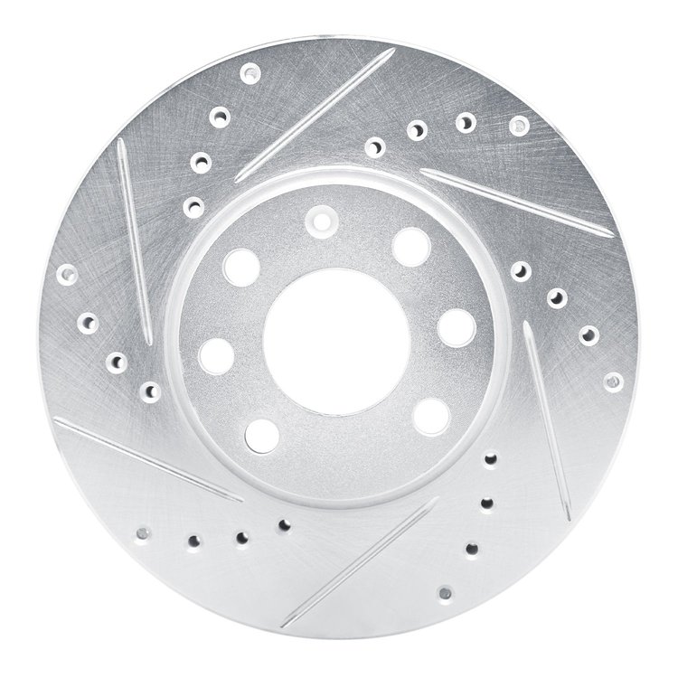 E-Line Drilled & Slotted Silver Brake Rotor, 2000-2005 GM, Position: Front Left