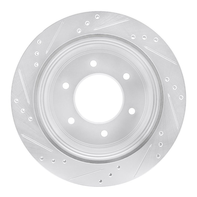 E-Line Drilled & Slotted Silver Brake Rotor, 2015-2017 Mitsubishi, Position: Rear Right