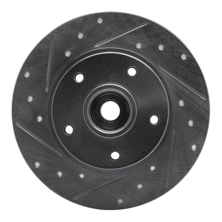 E-Line Drilled & Slotted Silver Brake Rotor, 2002-2011 Fits Multiple Makes/Models, Position: Front Left