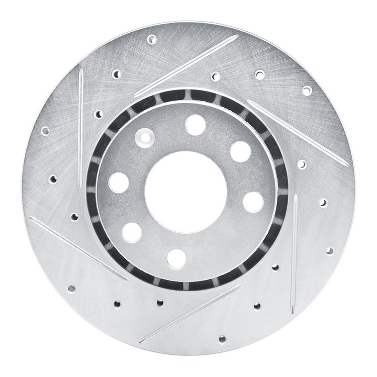 E-Line Drilled & Slotted Silver Brake Rotor, 1998-1999 GM, Position: Front Left