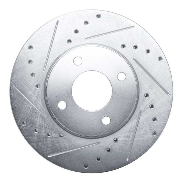 E-Line Drilled & Slotted Silver Brake Rotor, 2000-2006 Peugeot, Position: Front Left