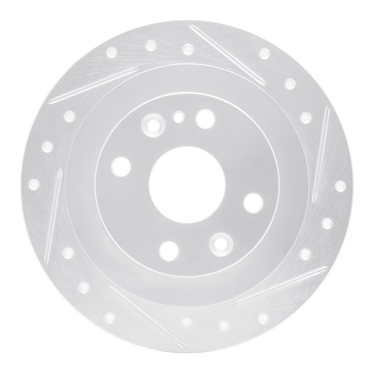 E-Line Drilled & Slotted Silver Brake Rotor, 2007-2015 Lexus/Toyota/Scion, Position: Front Right