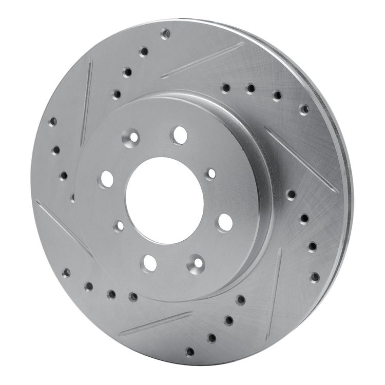 E-Line Drilled & Slotted Silver Brake Rotor, 2012-2014 Fits Multiple Makes/Models, Position: Front Left