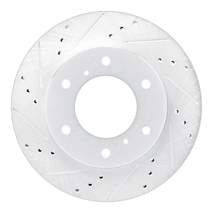E-Line Drilled & Slotted Silver Brake Rotor, 2007-2017 Mitsubishi, Position: Front Left