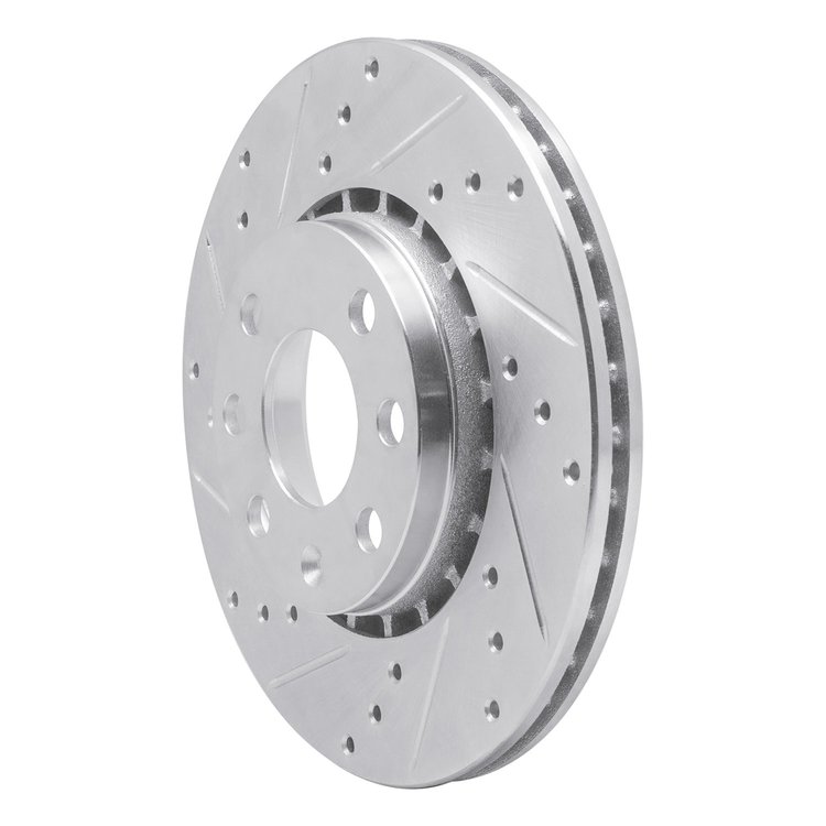 E-Line Drilled & Slotted Silver Brake Rotor, 2006-2010 Mopar, Position: Front Left