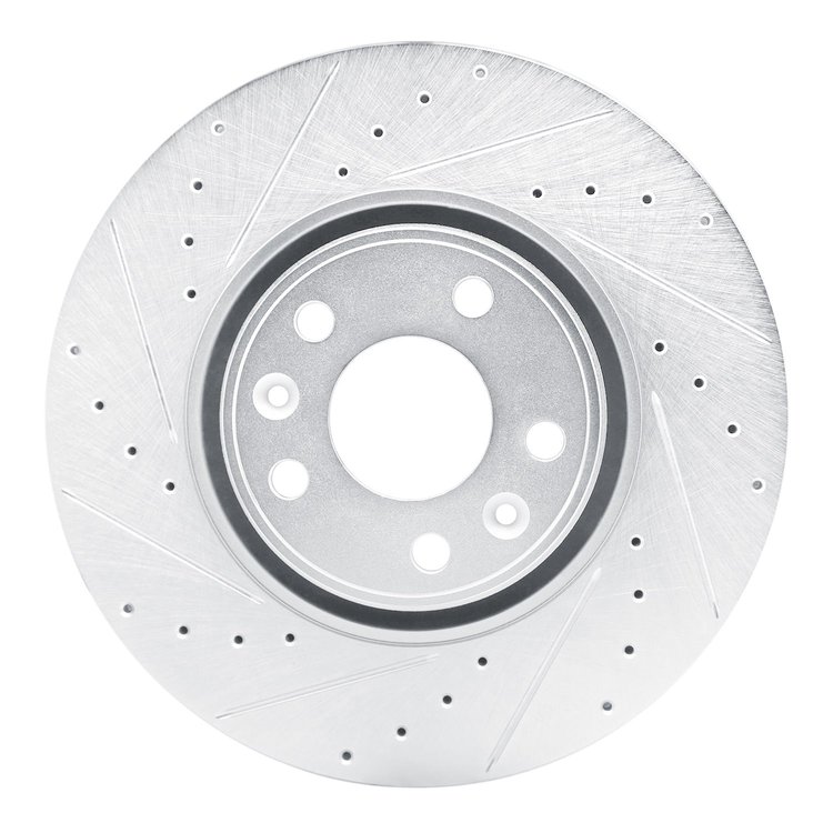 E-Line Drilled & Slotted Silver Brake Rotor, 2010-2017 Renault, Position: Front Left