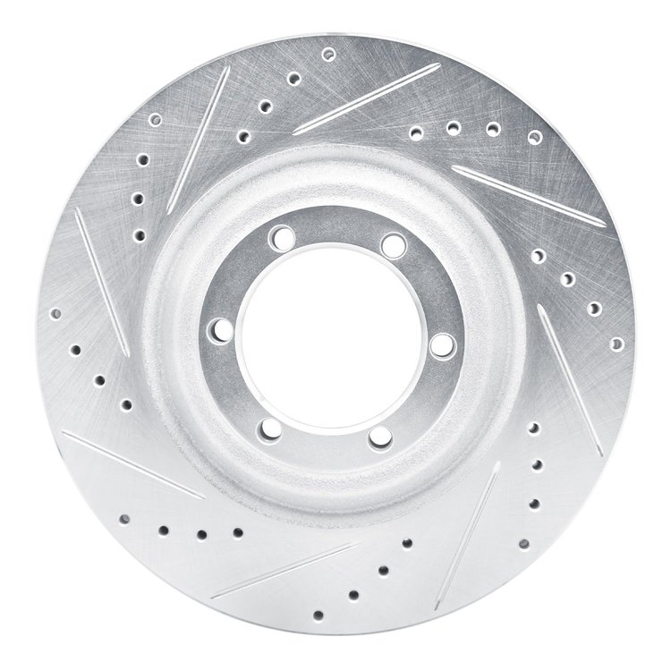 E-Line Drilled & Slotted Silver Brake Rotor, 2012-2018 GM, Position: Front Left