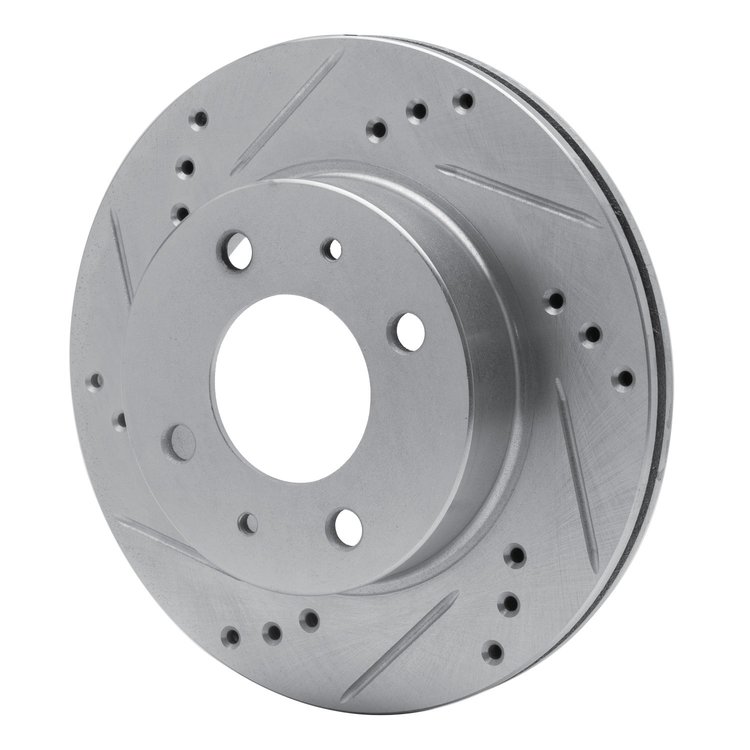 E-Line Drilled & Slotted Silver Brake Rotor, 1998-2012 Mopar, Position: Front Left