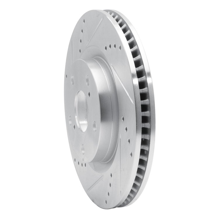E-Line Drilled & Slotted Silver Brake Rotor, 1999-2003 Renault, Position: Front Left
