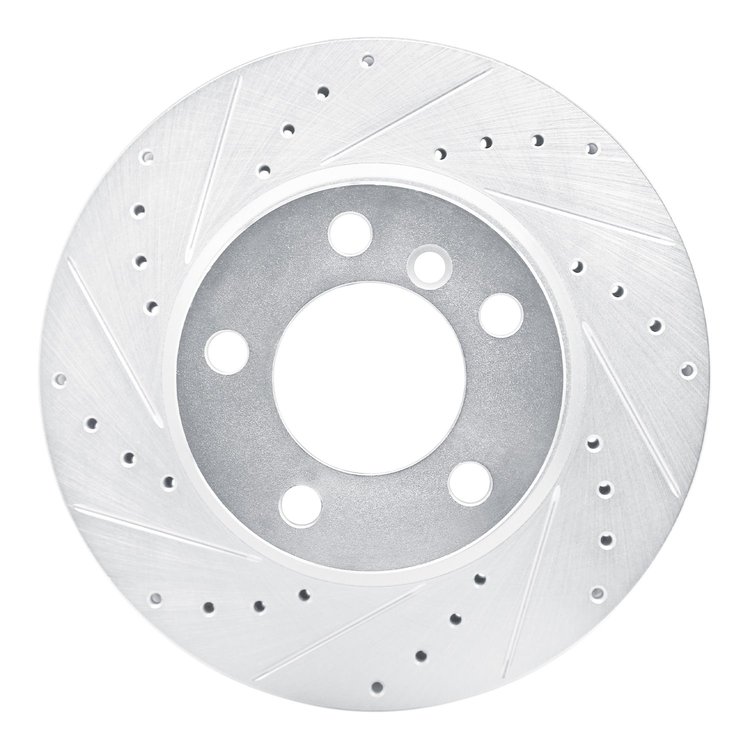 E-Line Drilled & Slotted Silver Brake Rotor, 2012-2020 BMW, Position: Front Left