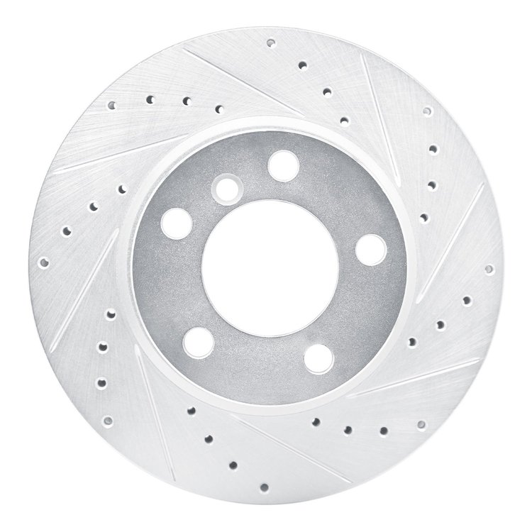 E-Line Drilled & Slotted Silver Brake Rotor, 2012-2020 BMW, Position: Front Right