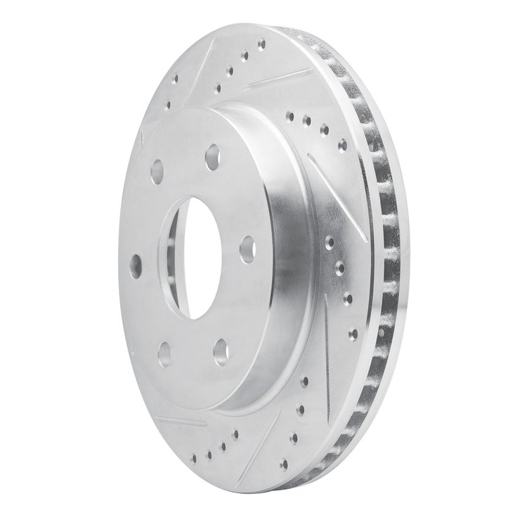 E-Line Drilled & Slotted Silver Brake Rotor, 2016-2018 Infiniti/Nissan, Position: Front Left