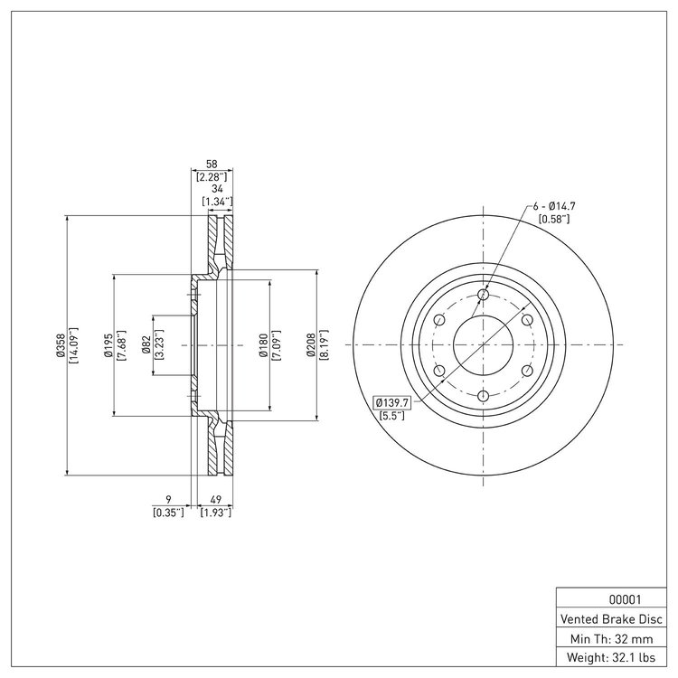 E-Line Blank Brake Rotor, 2010-2018 Infiniti/Nissan, Position: Front