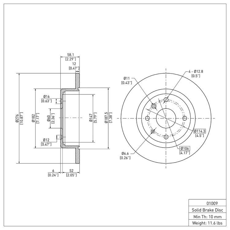 E-Line Blank Brake Rotor, 2004-2010 Fits Multiple Makes/Models, Position: Rear
