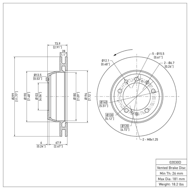 E-Line Blank Brake Rotor, 1991-1997 Audi/Porsche/Volkswagen, Position: Rear Left