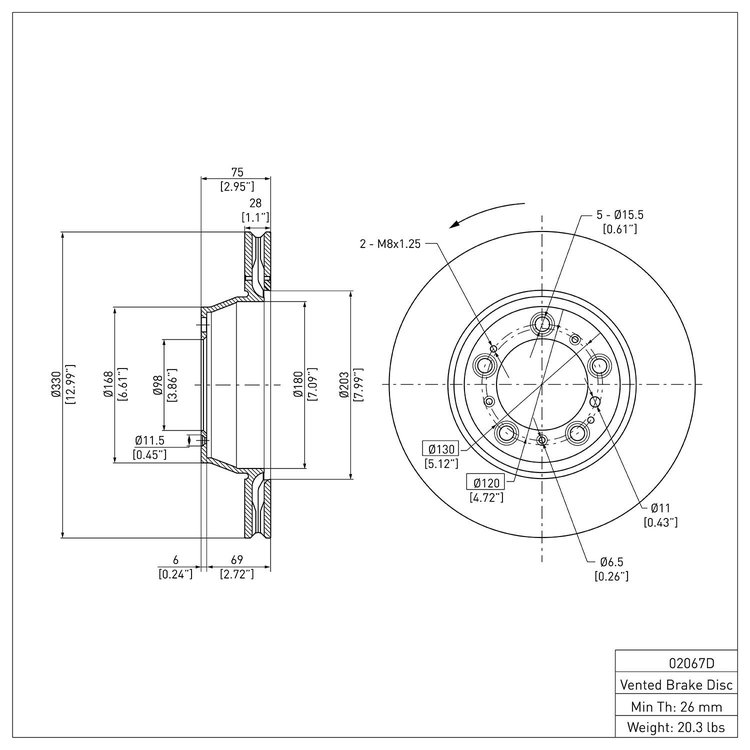 E-Line Blank Brake Rotor, 2017-2021 Audi/Porsche/Volkswagen, Position: Rear Left