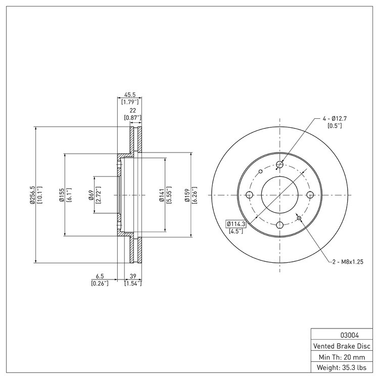 E-Line Blank Brake Rotor, 1989-1998 Kia/Hyundai/Genesis, Position: Front