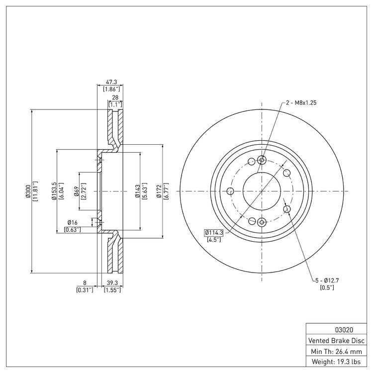 E-Line Blank Brake Rotor, 2005-2019 Kia/Hyundai/Genesis, Position: Front