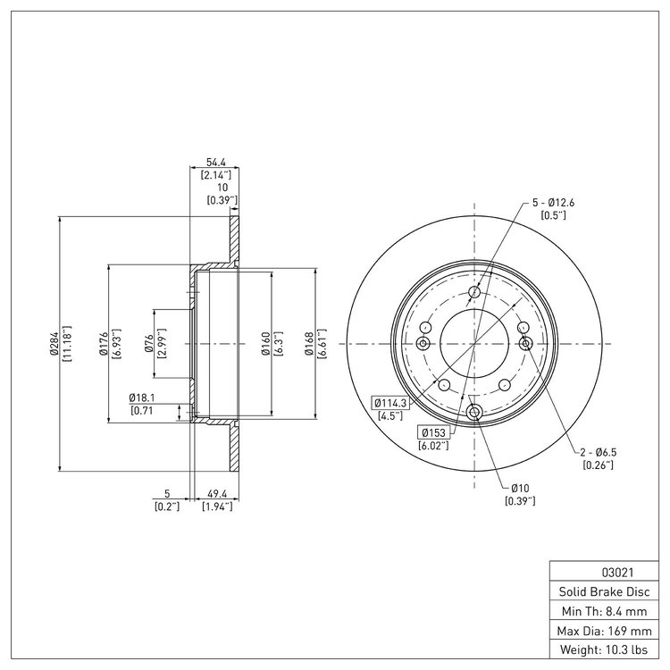 E-Line Blank Brake Rotor, 2005-2020 Kia/Hyundai/Genesis, Position: Rear