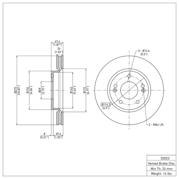 E-Line Blank Brake Rotor, 2007-2010 Kia/Hyundai/Genesis, Position: Front