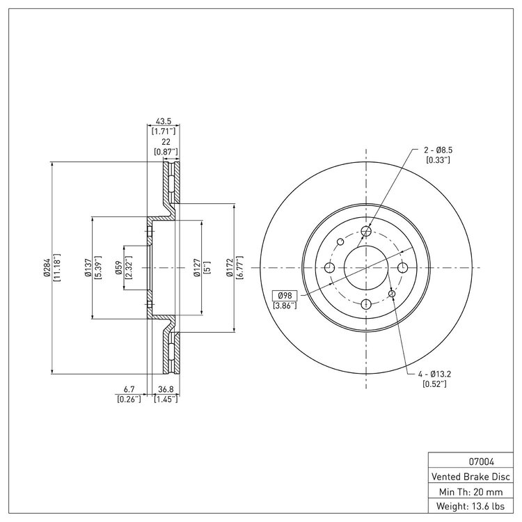 E-Line Blank Brake Rotor, 2012-2019 Mopar, Position: Front