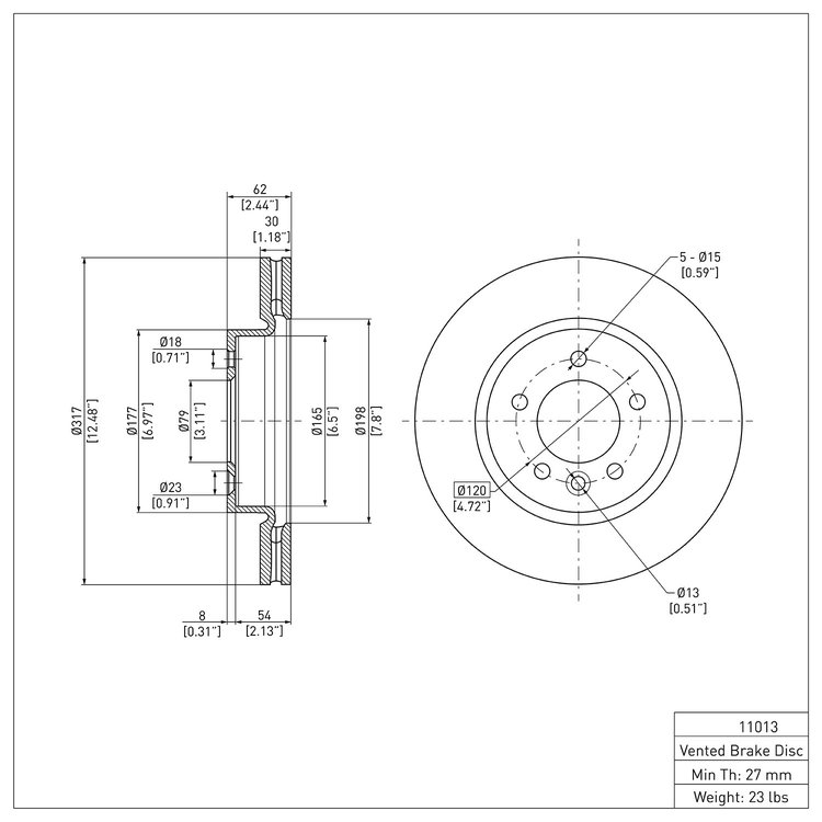 E-Line Blank Brake Rotor, 2005-2007 Land Rover, Position: Front