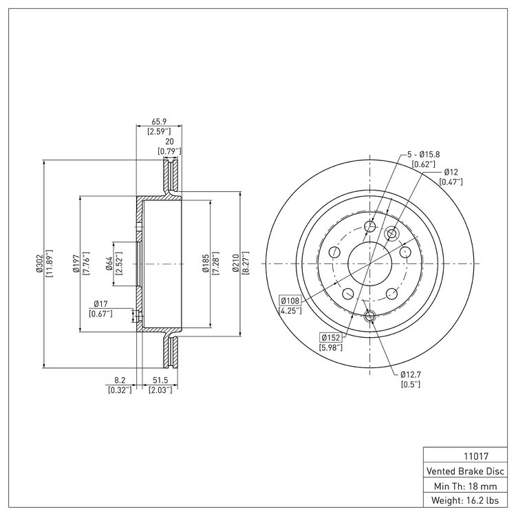 E-Line Blank Brake Rotor, 2008-2012 Land Rover, Position: Rear